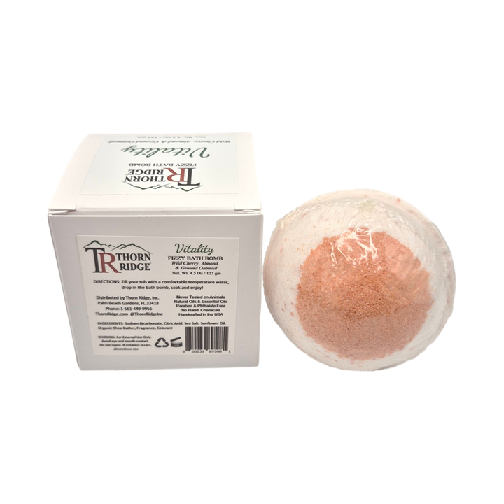 Vitality bath bomb back with box packaging.