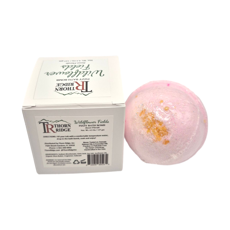 Wildflower Fields bath bomb back  with box packaging.