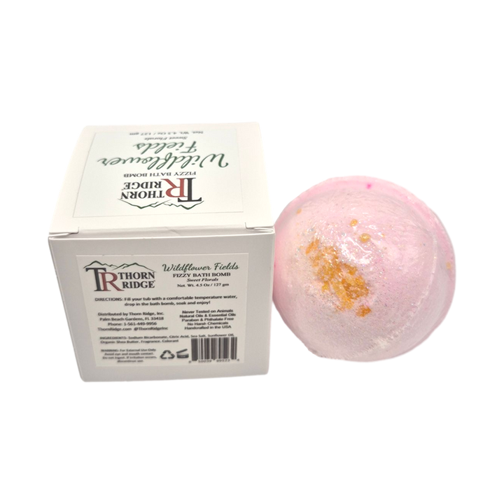 Wildflower Fields bath bomb back  with box packaging.