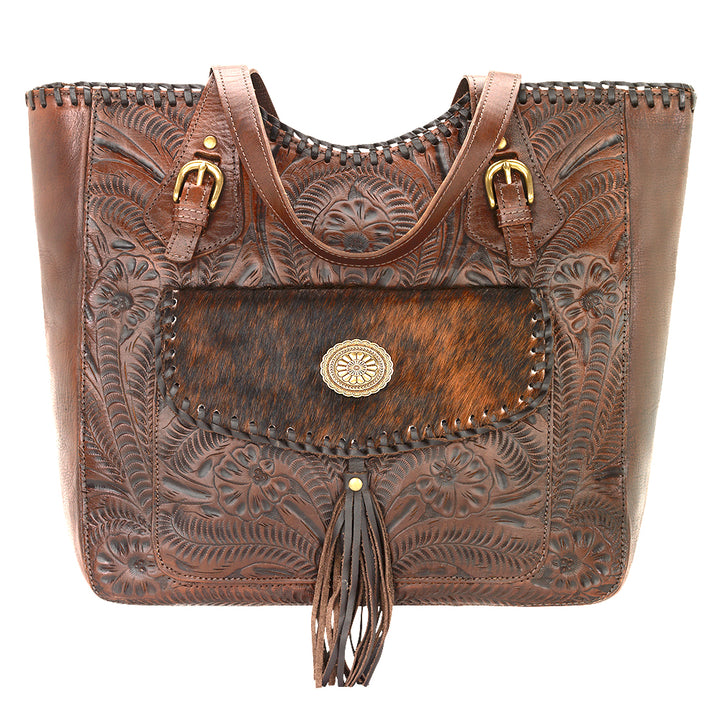 Annie's Secret Collection Large Zip Top Tote With Secret Compartment Chestnut Brown