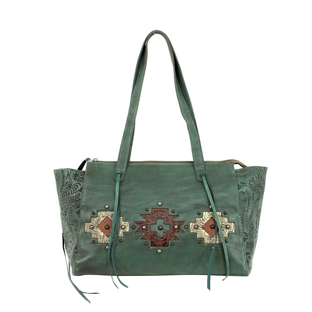 Navajo Soul Zip Top Tote W/ Secret Compartment Marine Turquoise