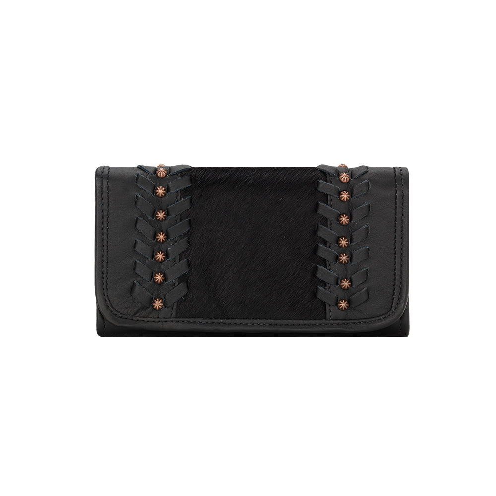 Cow Town Ladies' Tri-Fold Wallet Black Hair-On