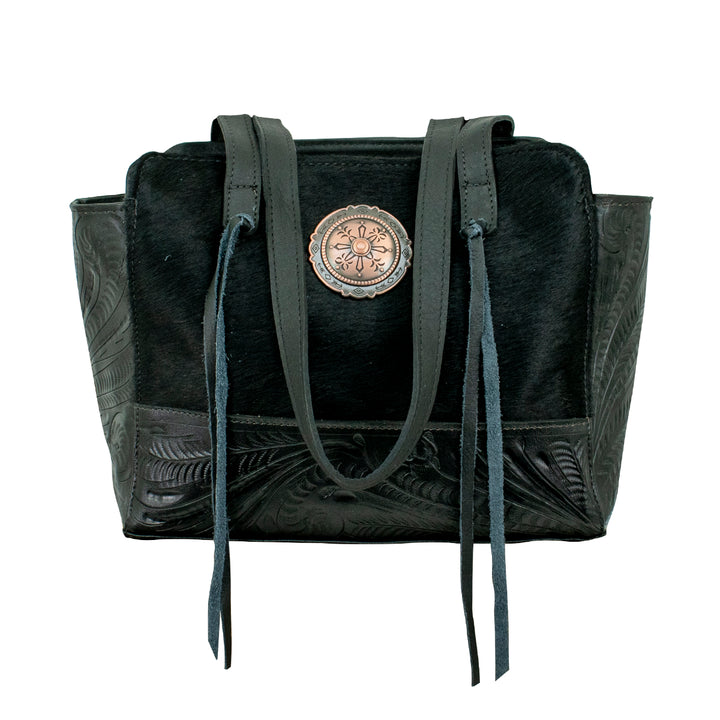 Hair-On Tote With Secret Compartment Black Hair-On