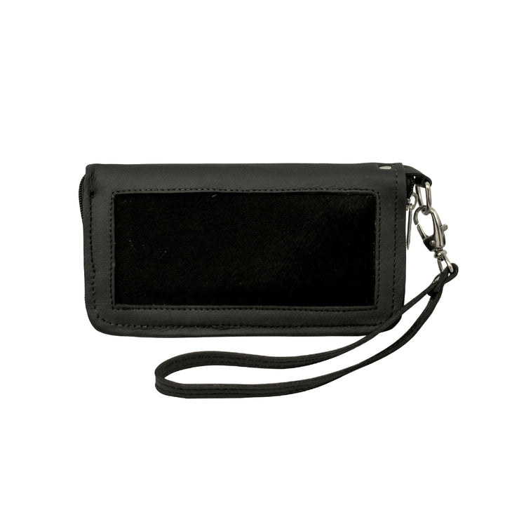 Cow Town Zip-Around Wallet Black Hair-On