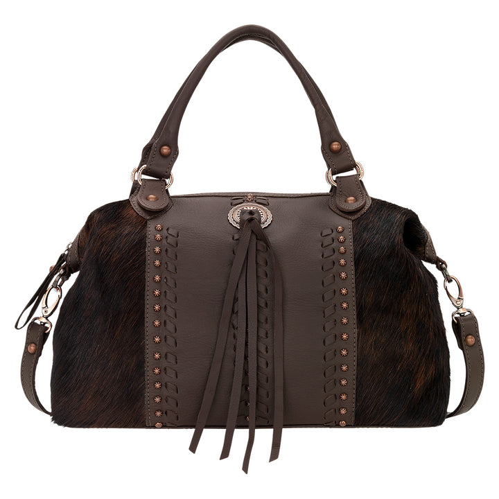 Cow Town Large Zip-Top Satchel w/ Secret Compartment Brindle Hair-On