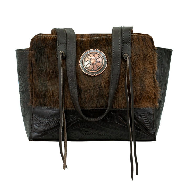 Hair-On Tote With Secret Compartment Brindle Hair-On