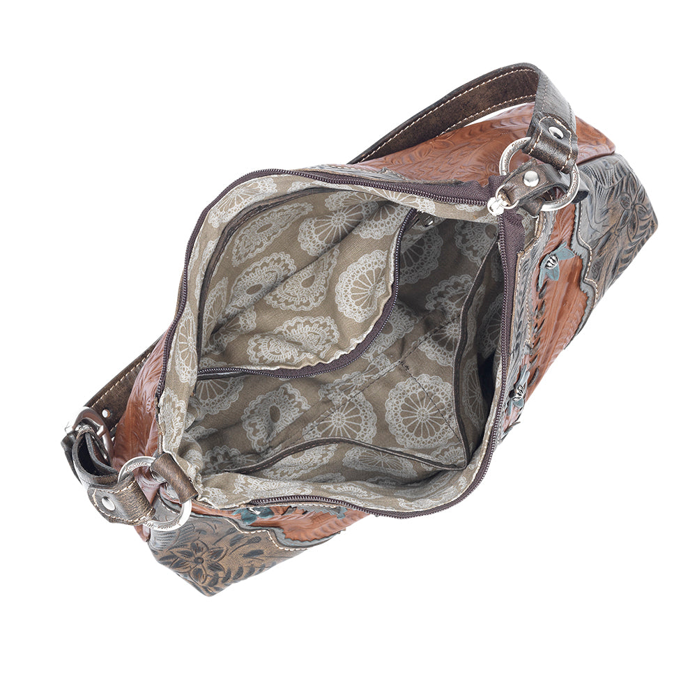American West handbag purse described as Cowtown Zip-Top Shoulder Bag interior