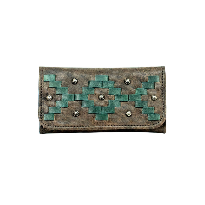 Tribal Weave Ladies' Tri-Fold Wallet Distressed Charcoal