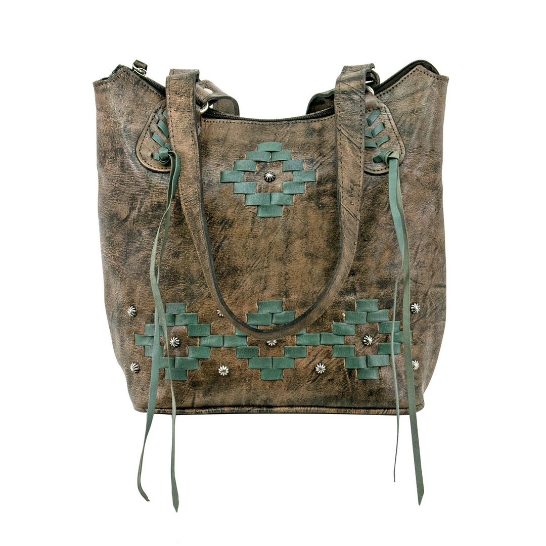 Tribal Weave Zip Top Bucket Tote Distressed Charcoal