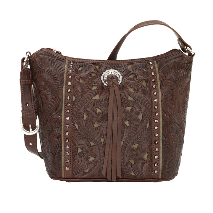 Hill Country Zip Top Bucket Tote Chestnut Brown