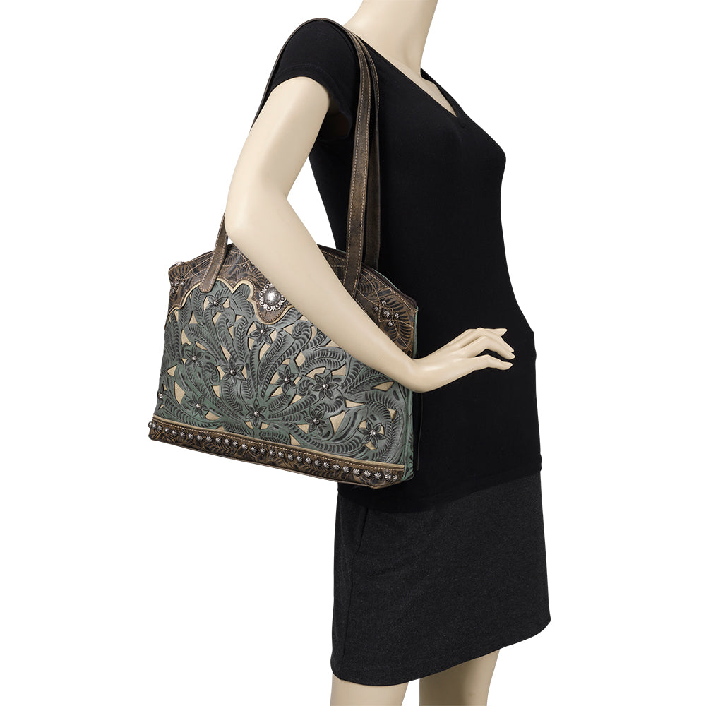 Annie's Secret Zip Top Half Moon Tote With Secret Compartment