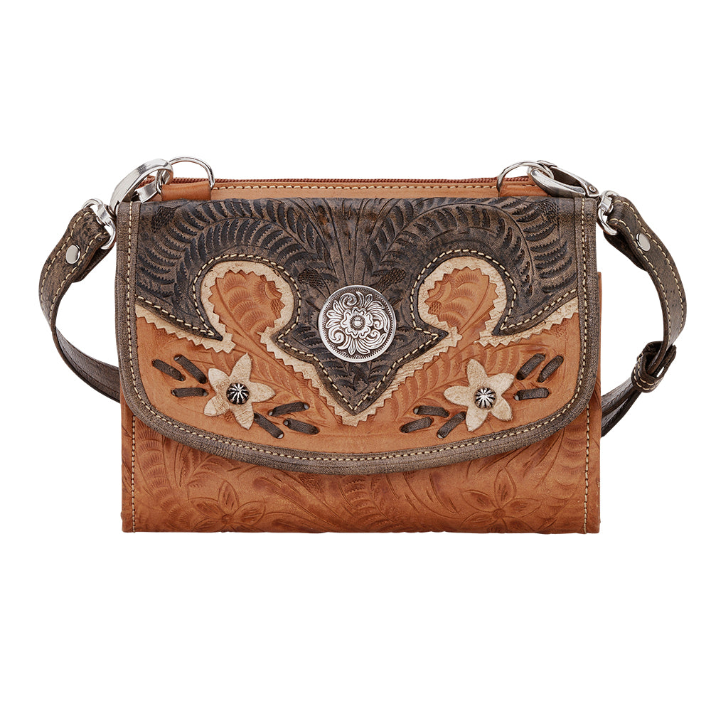 Desert Wildflower Texas Two Step Crossbody Bag/Wallet Natural Tan