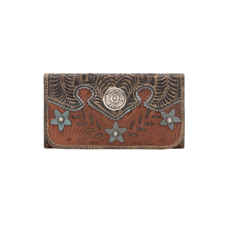 Desert Wildflower Ladies' Tri-Fold Wallet Antique Brown