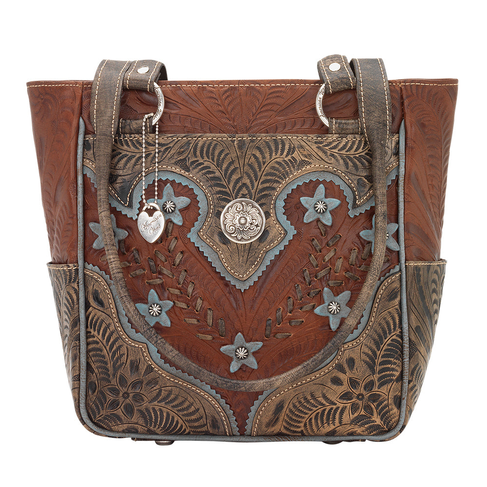 Desert Wildflower Zip Top Tote With Outside Pockets Antique Brown