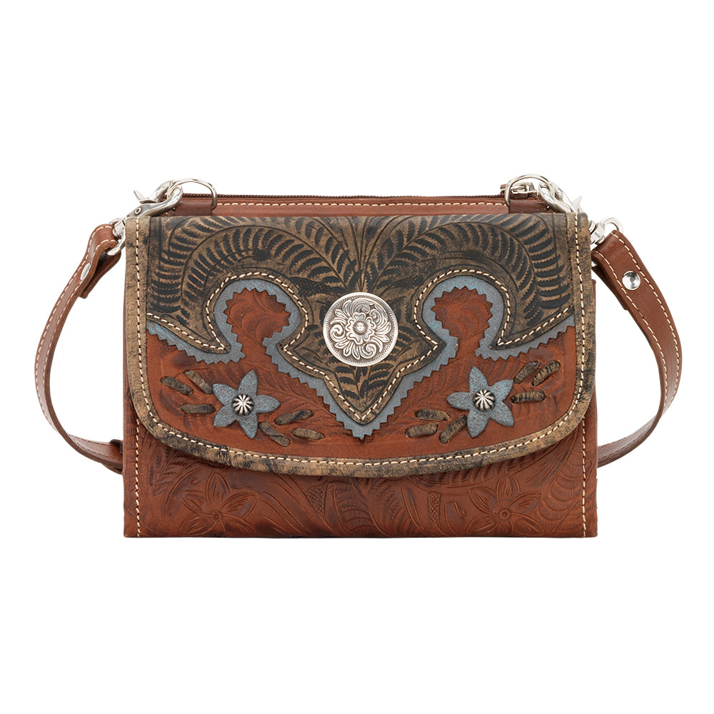 Desert Wildflower Texas Two Step Crossbody Bag/Wallet Antique Brown