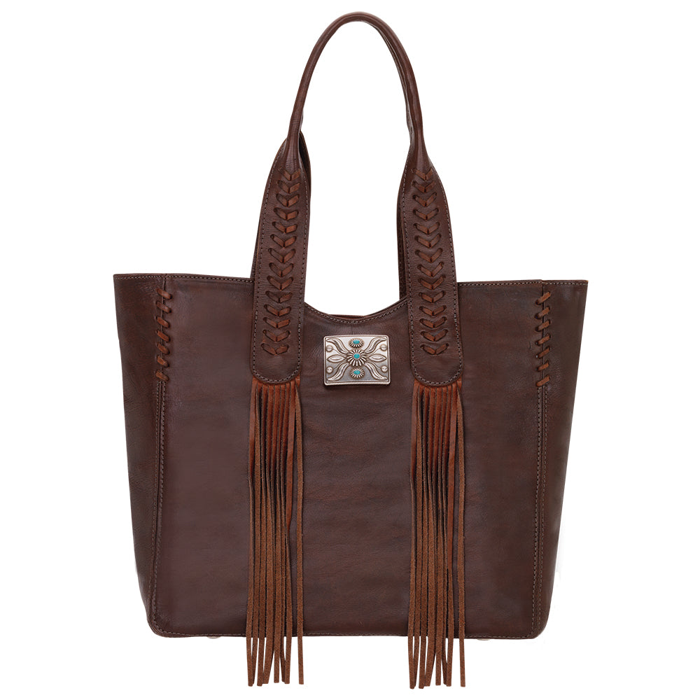 American West handbag purse described as Mohave Canyon Large Zip Top Tote Chestnut Brown