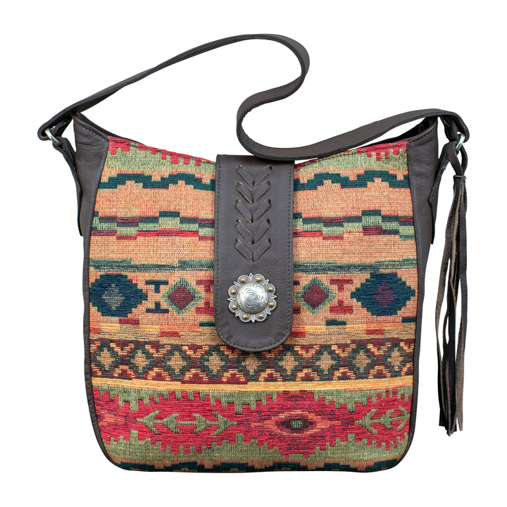 Santa Fe Hand Woven Tapestry Soft Zip Top Shoulder Hobo w/ Secret Compartment