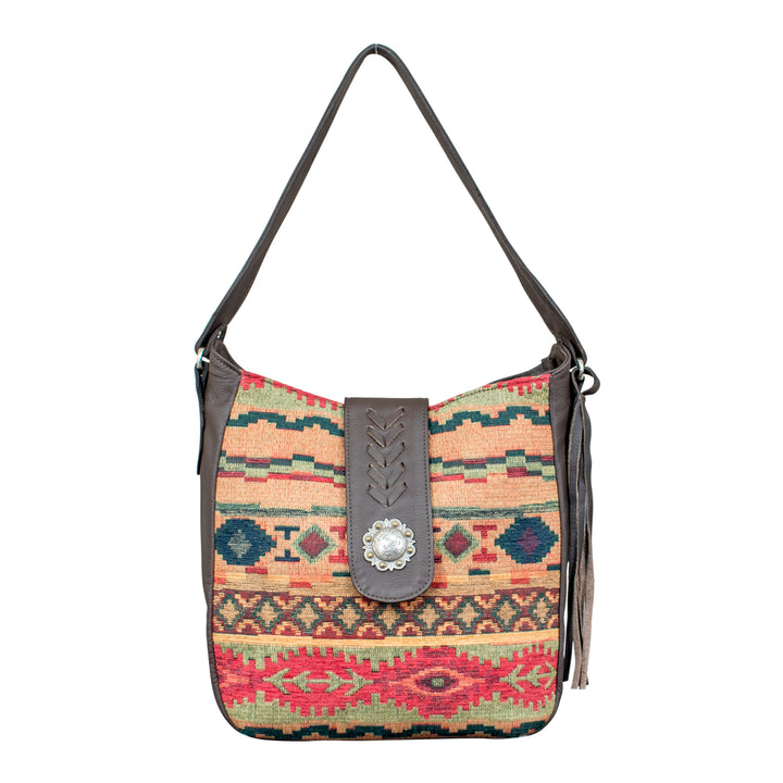 Santa Fe Hand Woven Tapestry Soft Zip Top Shoulder Hobo w/ Secret Compartment