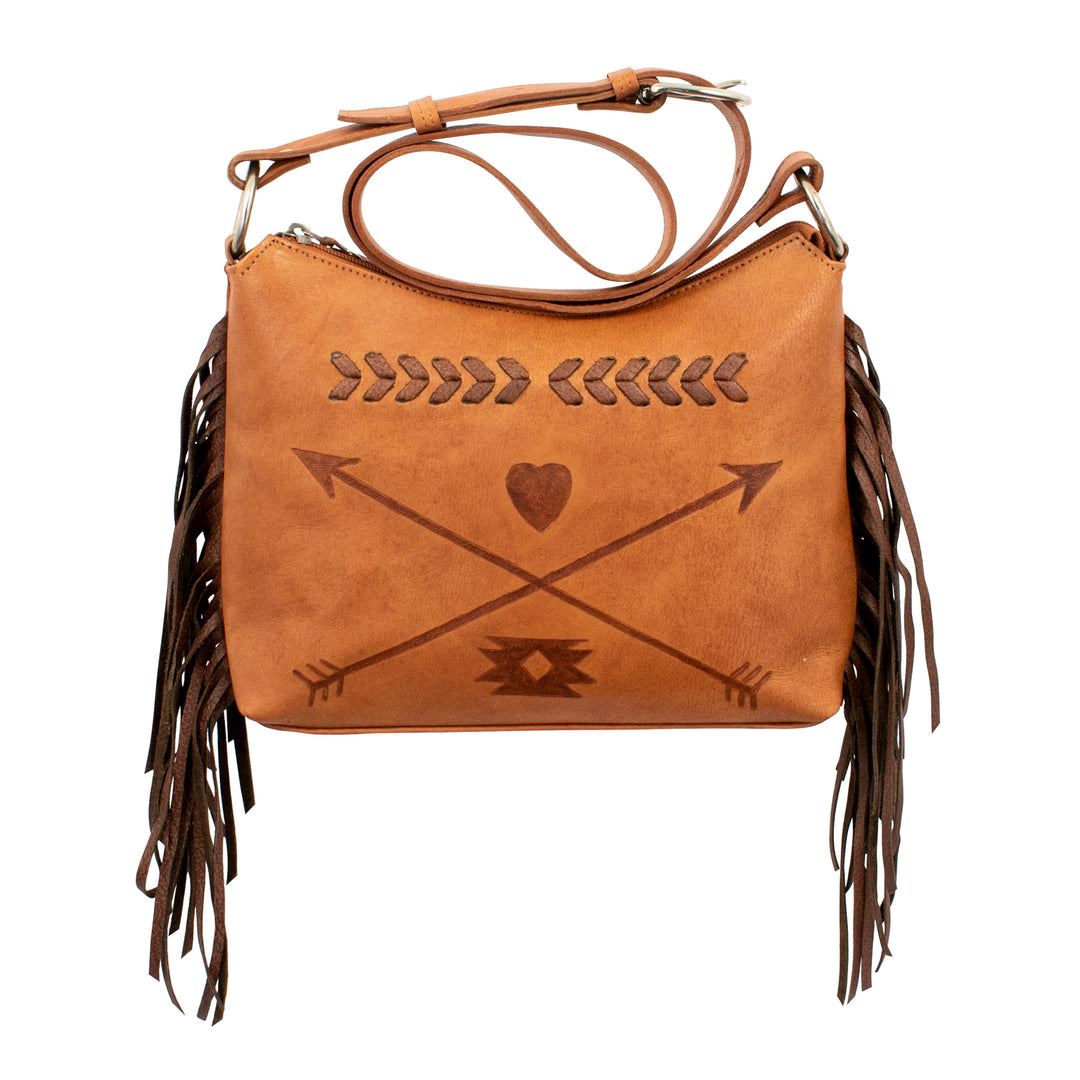 American West handbag purse described as Friendship Arrows Zip Top Shoulder Bag Golden Tan