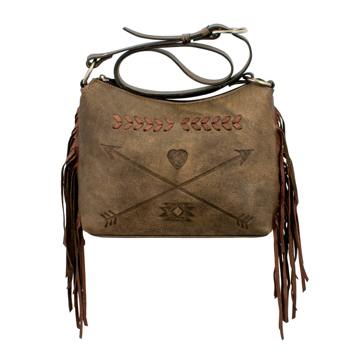 American West handbag purse described as Friendship Arrows Zip Top Shoulder Bag Distressed Charcoal