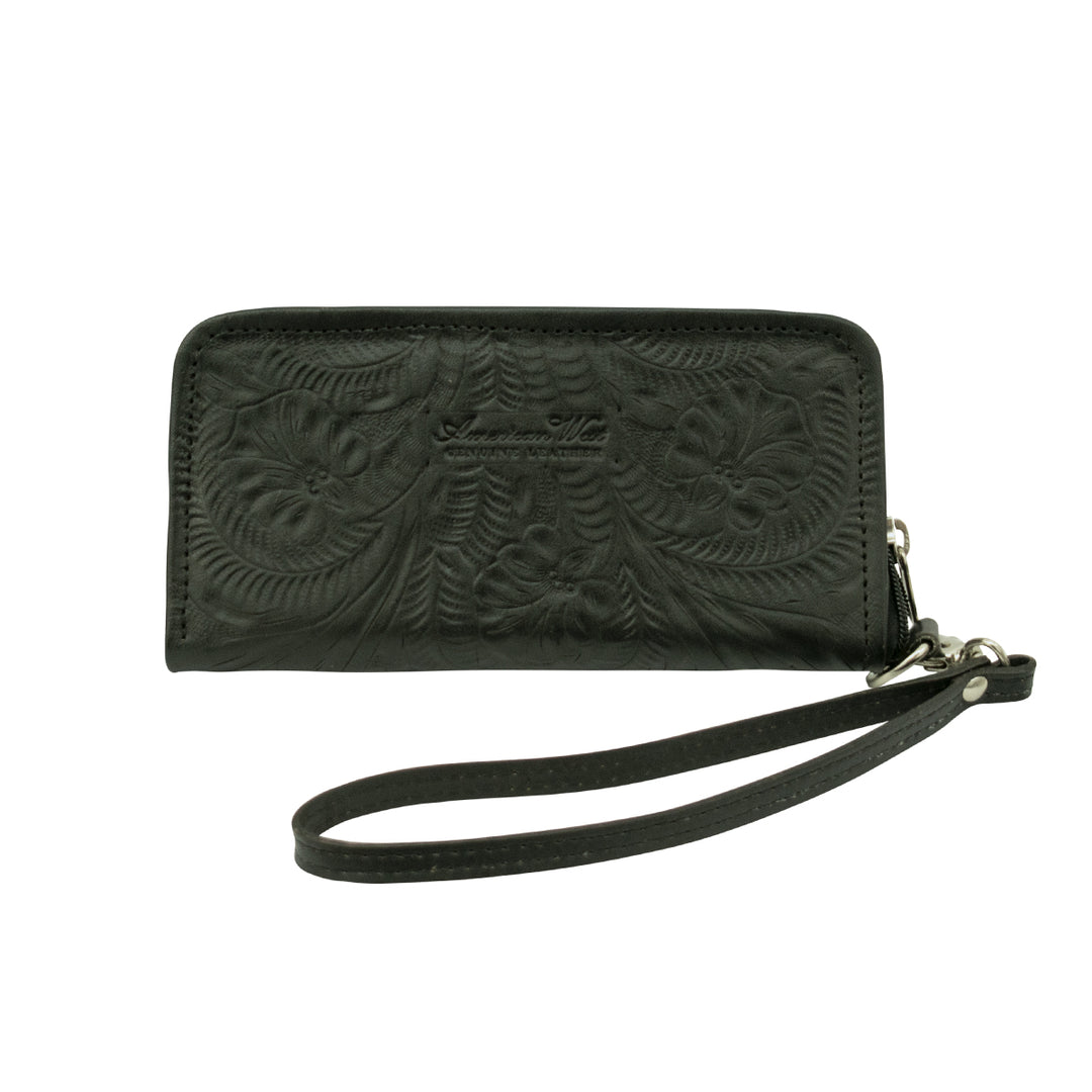 Ladies' Zip-Around Wallet with Wrist Strap Black