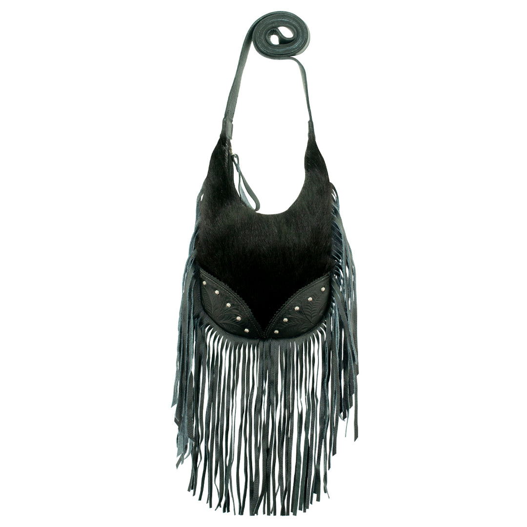 Fringed Cowgirl Hobo Crossbody Black Hair-On