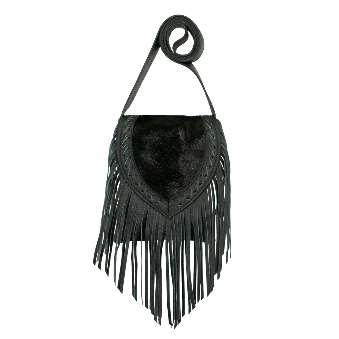 Fringed Cowgirl Flap Bag Crossbody Black Hair-On