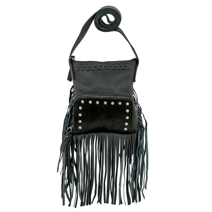 Fringed Cowgirl Crossbody w/ Front Compartment Black Hair-On