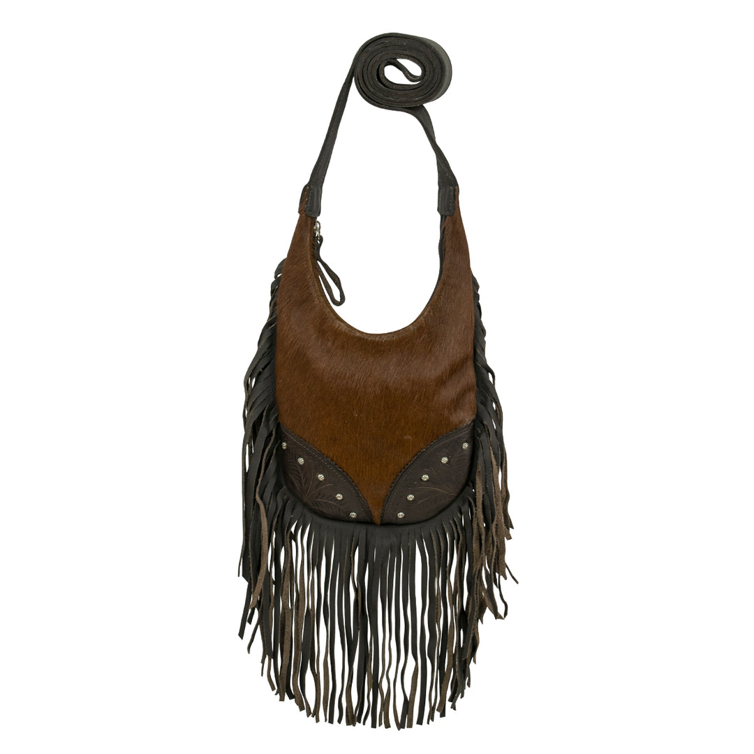 Fringed Cowgirl Hobo Crossbody Brindle Hair-On