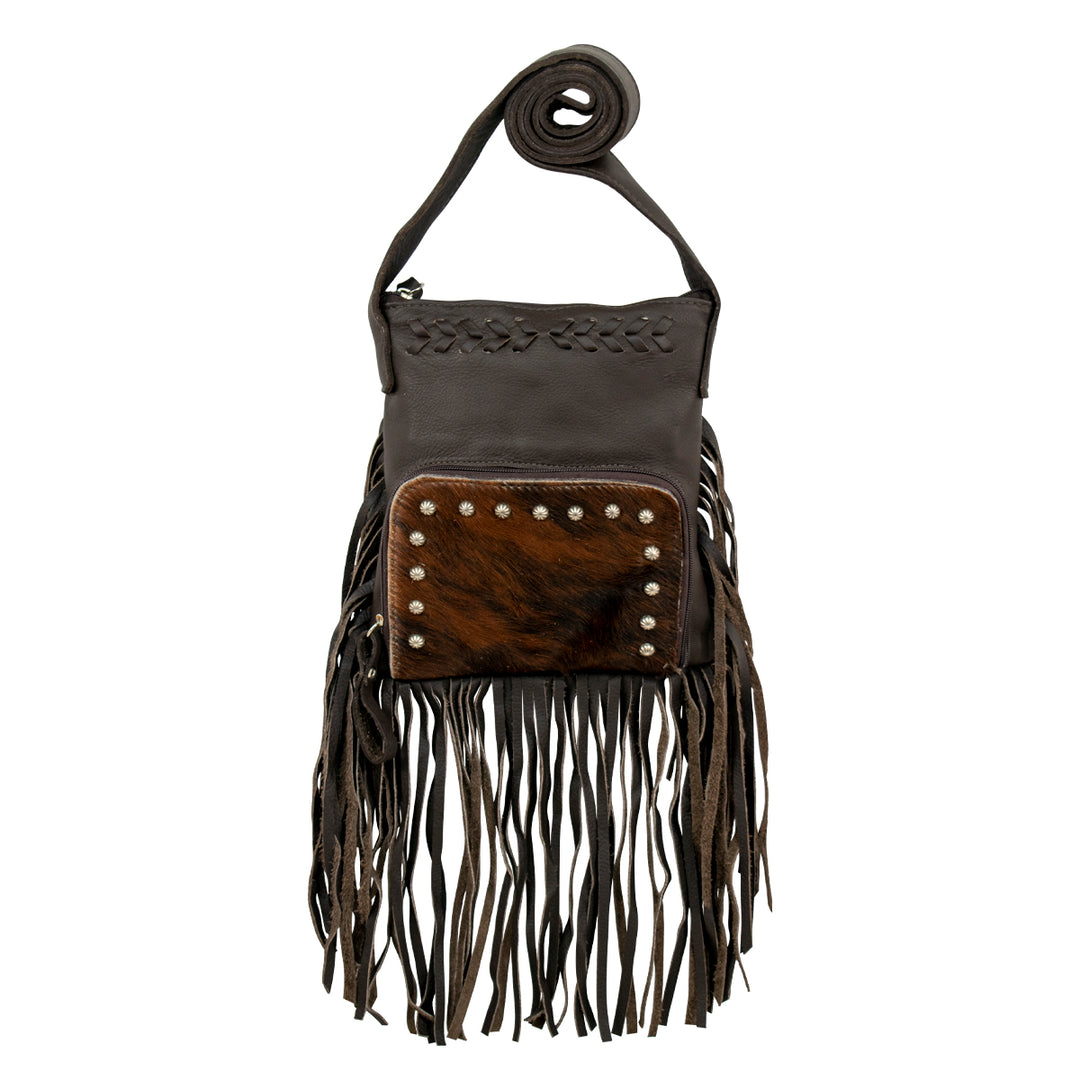 Fringed Cowgirl Crossbody w/ Front Compartment Brindle Hair-On