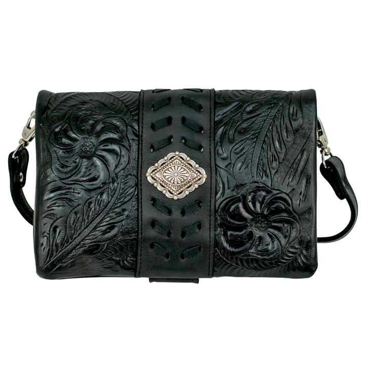 Large Grab-And-Go Foldover Crossbody Black Tooled