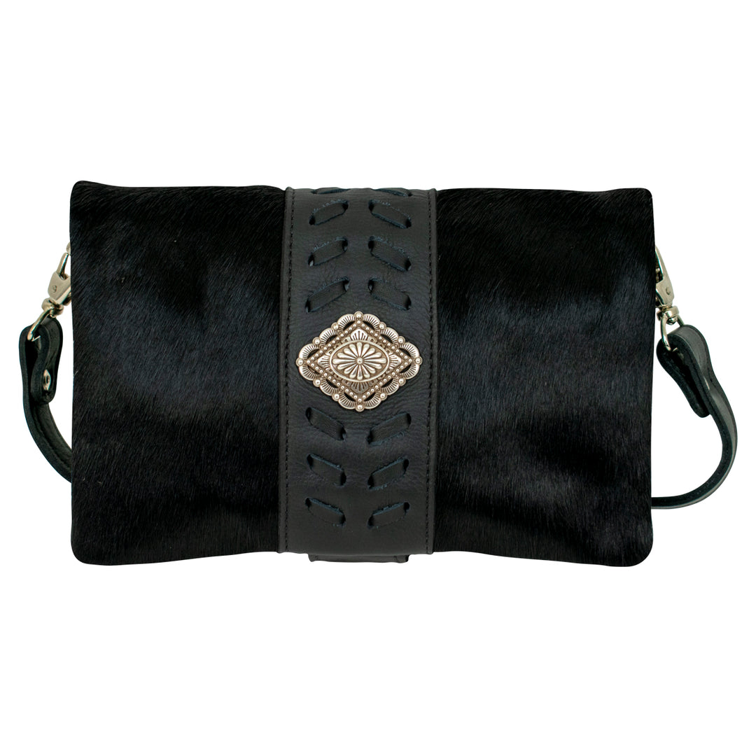 Large Grab-And-Go Foldover Crossbody Black Hair-On