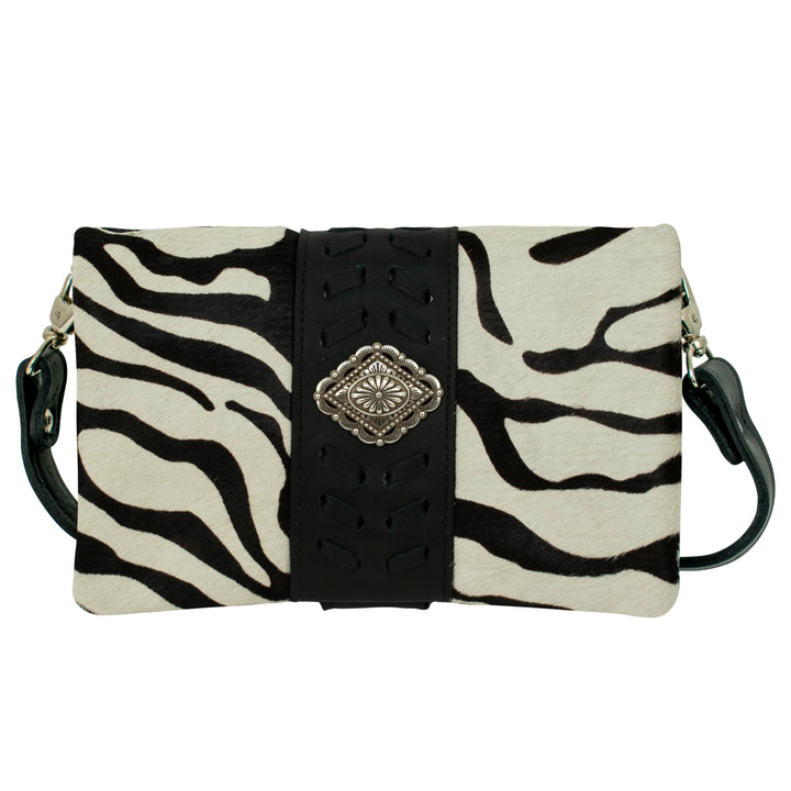 Large Grab-And-Go Foldover Crossbody Zebra Hair-On