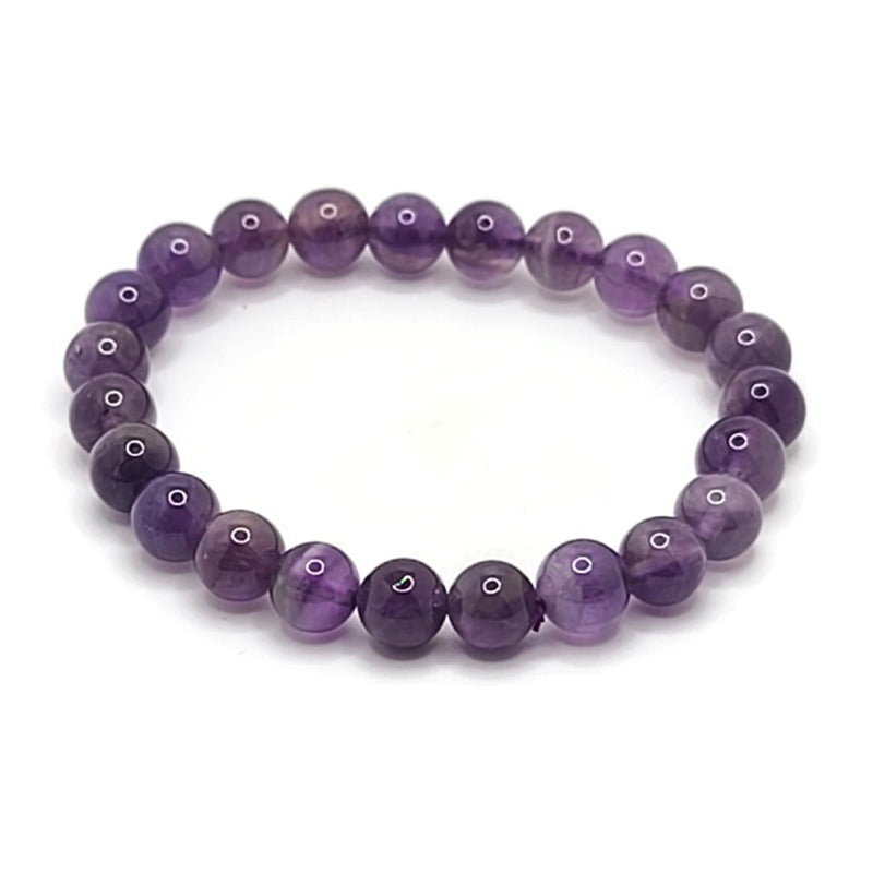 Amethyst Gemstone Elastic 6-8 mm Round Bead Bracelet