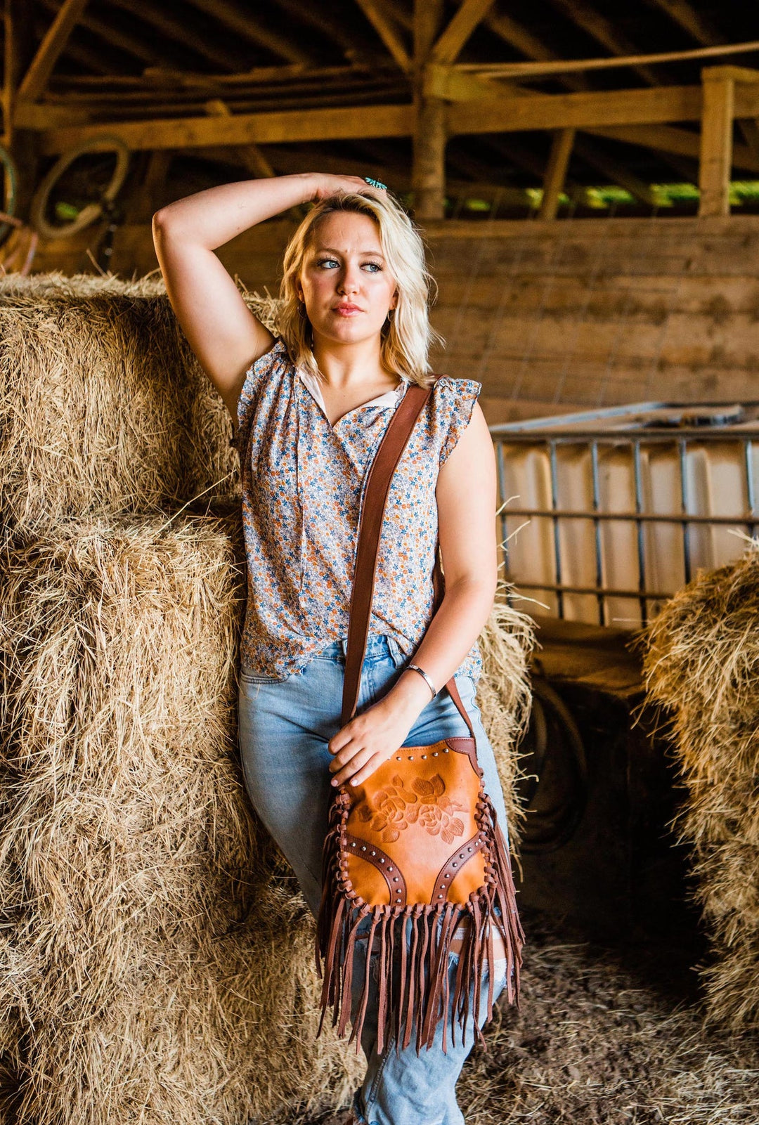 Fringed Cowgirl Crossbody with Hand Tooled Rose