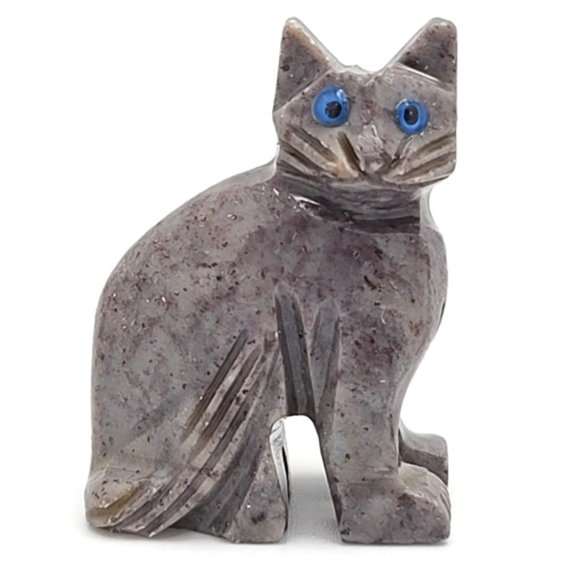 Cat Dolomite Spirit Animal Figurine A - Dark Gray