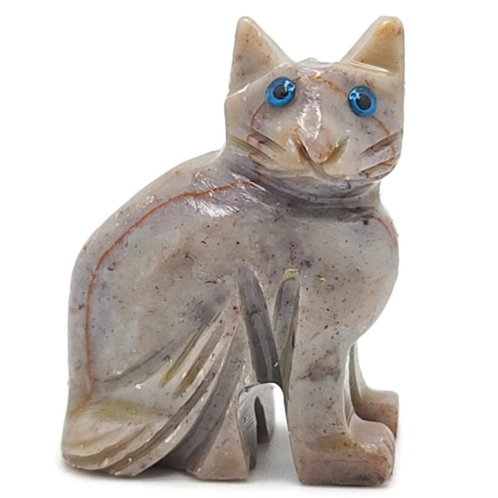 Cat Dolomite Spirit Animal Figurine B - Tan & Gray