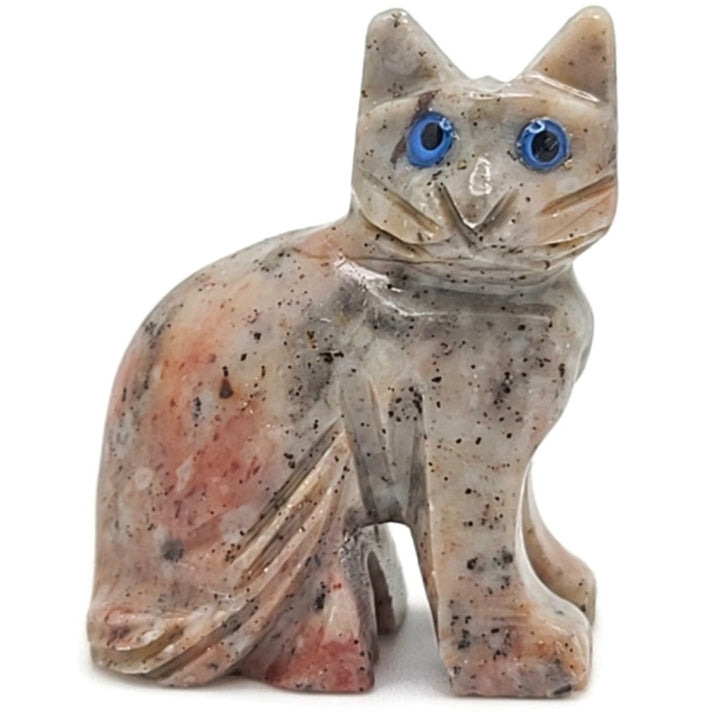 Cat Dolomite Spirit Animal Figurine C - Red Black & Tan