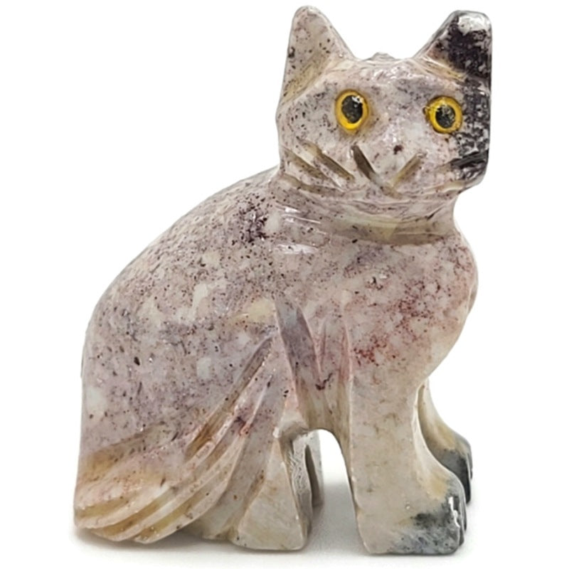 Cat Dolomite Spirit Animal Figurine D - Pinkish white with black ear