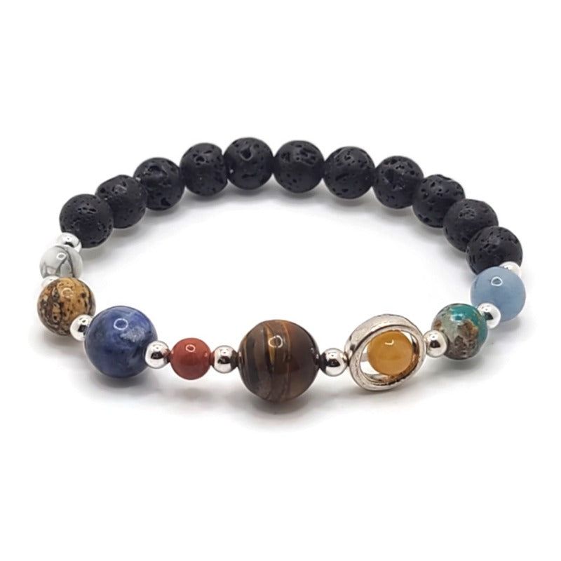 Lava & Gemstone Elastic Solar System Bracelet