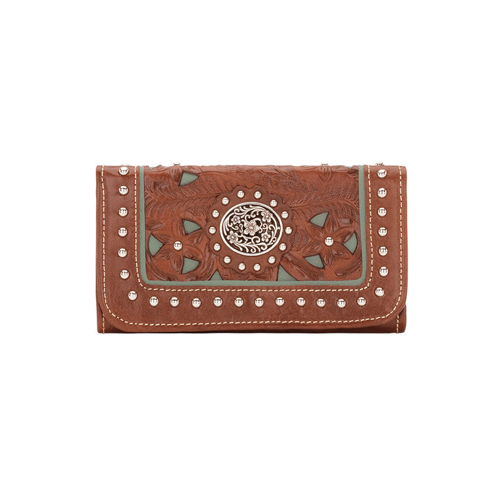 Lady Lace Ladies' Tri-Fold Wallet Antique Brown Marine Turquoise