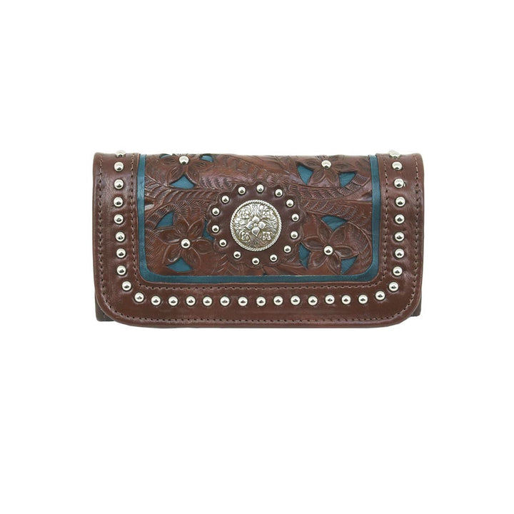 Lady Lace Ladies' Tri-Fold Wallet Chestnut Brown Dark Turquoise