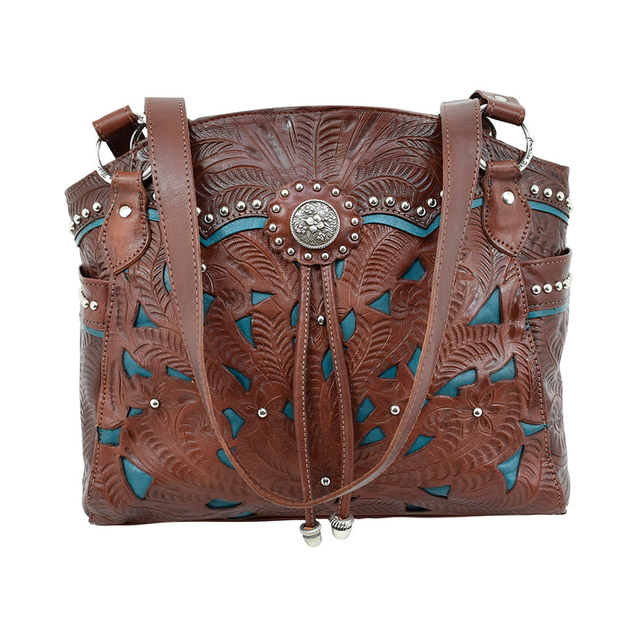 Lady Lace Tote Chestnut Brown Dark Turquoise