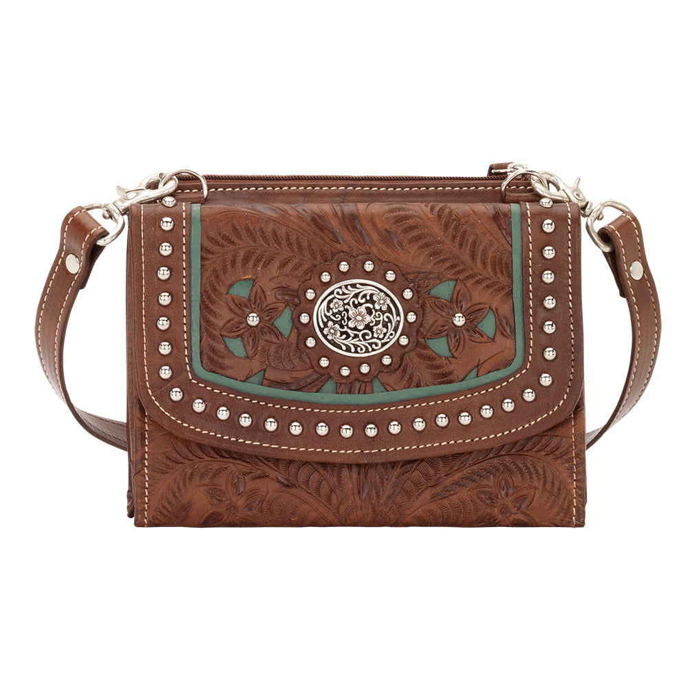 Lady Lace Texas Two Step Crossbody Bag/Wallet Antique Brown Marine Turquoise