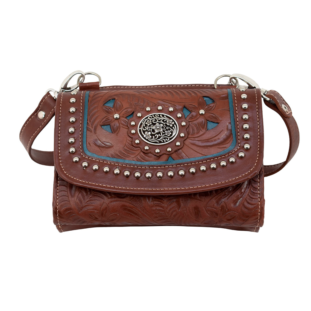 Lady Lace Texas Two Step Crossbody Bag/Wallet Chestnut Brown Dark Turquoise