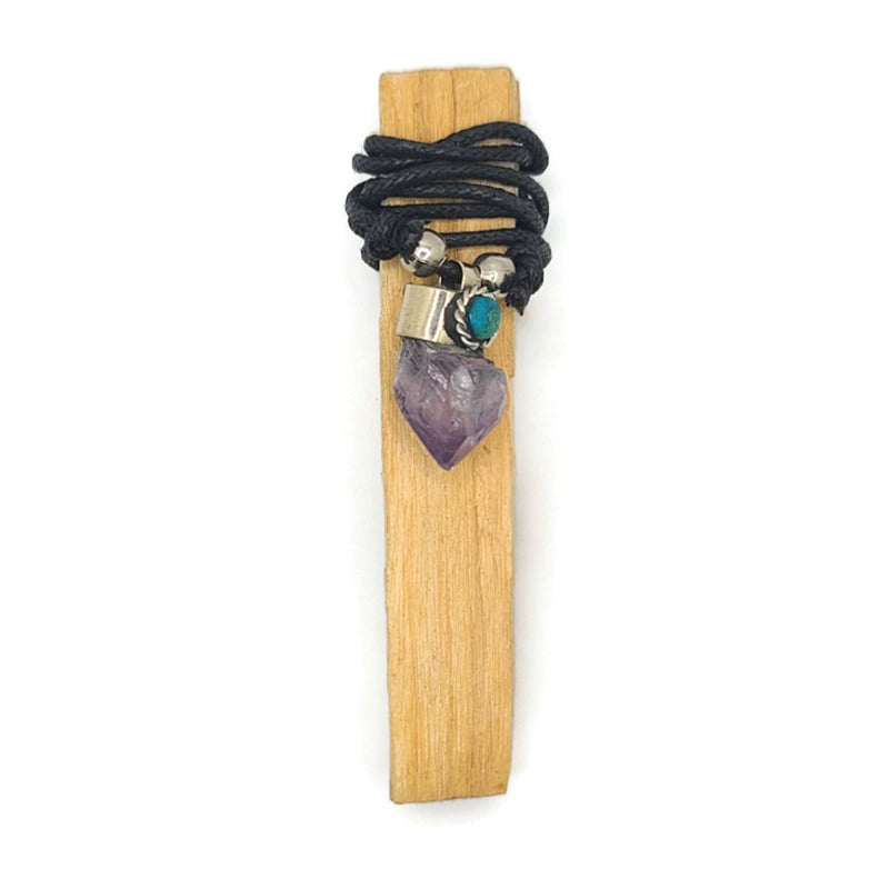 Amethyst and Chrysocolla Rough Pendant Necklace with Palo Santo Stick