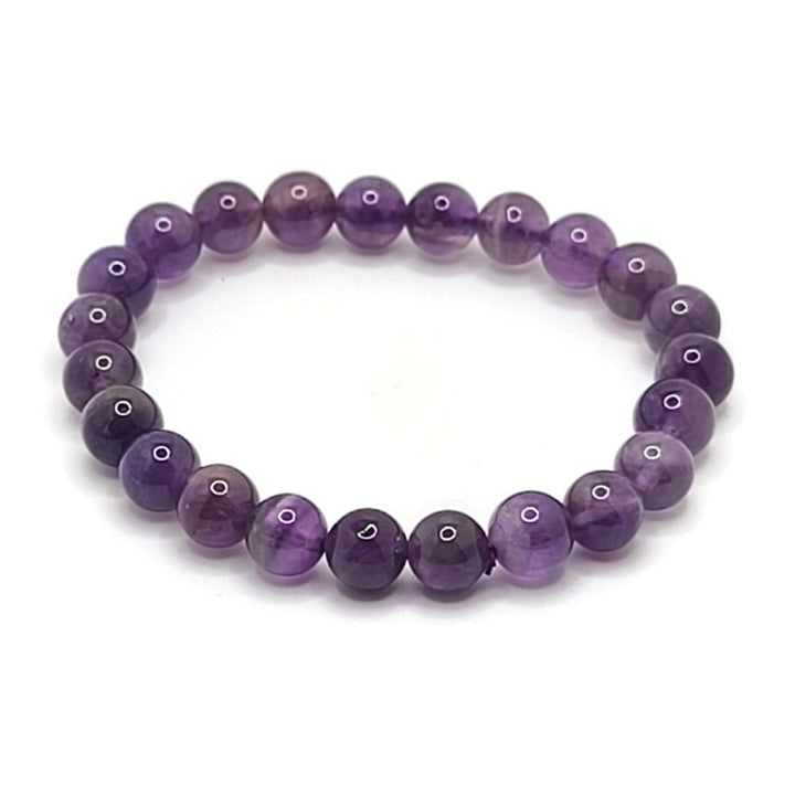 Thorn Ridge Amethyst Gemstone Elastic 6-8 mm Round Bead Bracelet