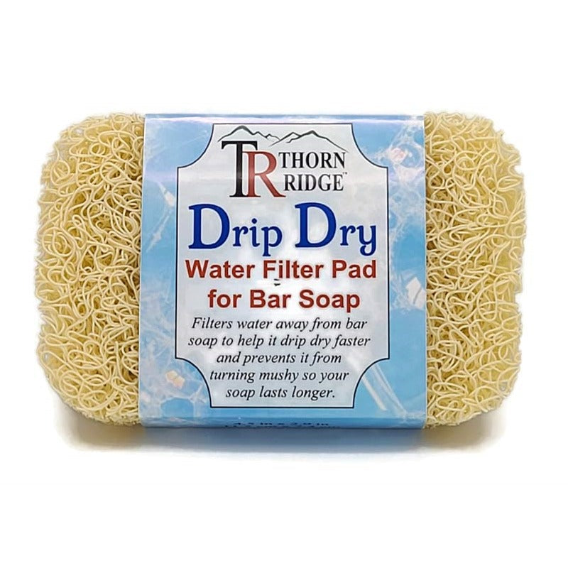 Thorn Ridge Drip Dry beige water filter  pad for bar soap descibed as filters water away from bar soap to help it drip dry faster and prevents it from turning mush so your soap lasts longer. - 2 Pack