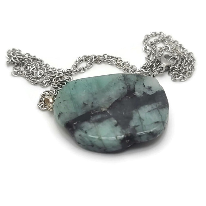 Thorn Ridge Raw Emerald Gemstone Slice Pendant Necklace