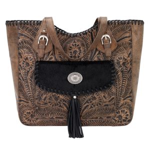 American West Annie's Secret Collection Large Zip Top Tote With Secret Compartment Distressed Charcoal